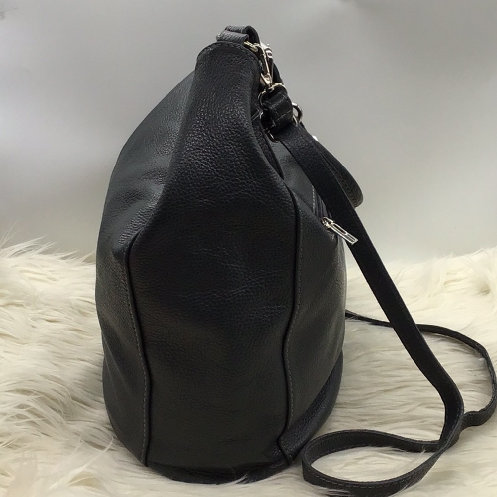 Lavorazione Artigianale Charcoal Gray Pebble Leather Crossbody Hobo Bag - Picture 4 of 14